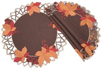 Harvest Hues Embroidered Cutwork Fall Round Placemats - Set of 4