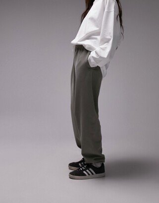 plain vintage wash oversized cuff sweatpants in khaki