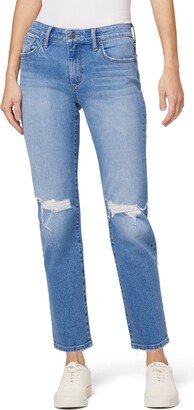 Distressed Ankle Crop Straight Leg Jeans