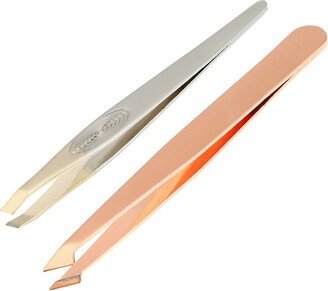Unique Bargains Thread Stainless Steel Eyebrow Tweezers Rose Gold Tone 2 Pcs