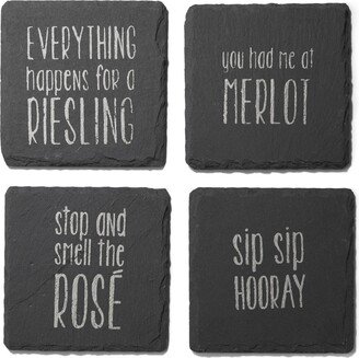 4 X 4 Sip Sip Hooray Slate Coasters Square Set, 4 Piece