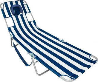 Perdix Chio LLC Chaise Lounge Folding Portable Sunbathing Beach Chair, Navy Stripes, Polyester, Steel