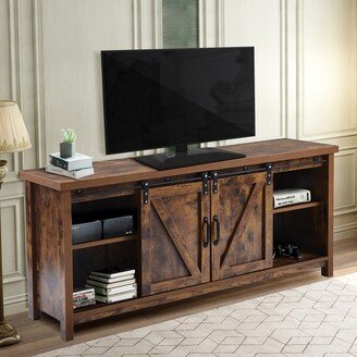 EPOWP TV Stand，Barn Door Modern &Farmhousewood Entertainment Center, Console for Media, Door Panel & Living Room for TVs Up to 60''