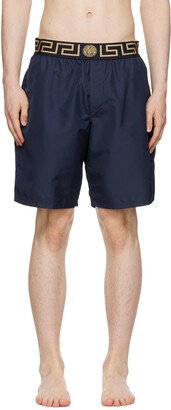 Navy Greca Border Swim Shorts