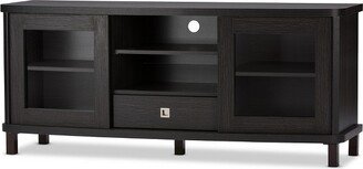 Walda Wood Cabinet with 2 Sliding Doors and 1 Drawer TV Stand for TVs up to 60 Dark Brown/Gray