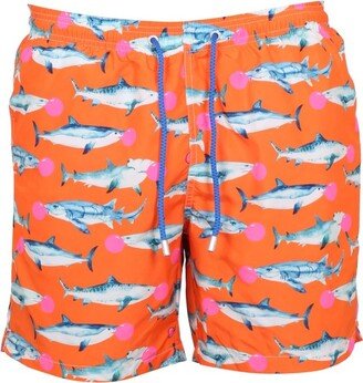 All-Over Printed Drawstring Swim Shorts-AU