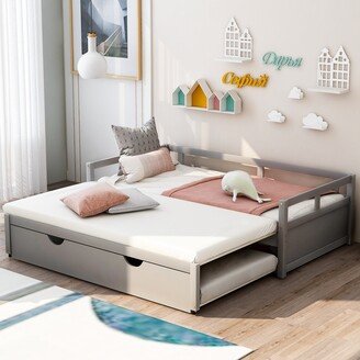 Aoolive Extending Daybed with Trundle, Wooden Daybed with Trundle