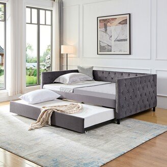 Sunmory Twin Size Daybed with Trundle, Velvet Upholstered-AA