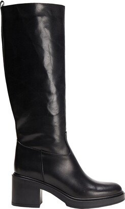 Leather Heel Riding Boot Knee Boots Black