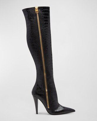 Croco Zip Stiletto Knee Boots