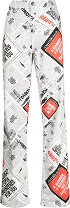 Newspaper-Print Wide-Leg Jeans