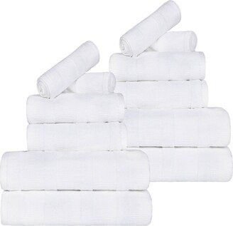 Roma Ribbed Turkish Cotton Quick-Dry Solid Assorted Highly Absorbent Towel 12 Piece Set