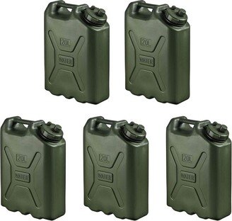 Scepter BPA Durable 5 Gallon 20 Liter Portable Military Water Storage Container for Camping, Outdoors and Emergency Management, Green (5 Pack)