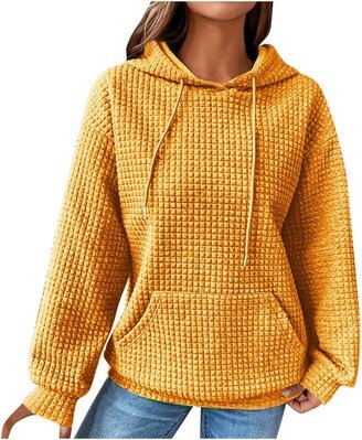 Generic Oversized Plus Size Sweatshirts for Women Long Sleeve Hoodie Solid Color Shirts Casual Fall Fashion Tops with Pockets yellow XX-Large