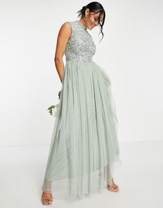 Beauut Bridesmaid 2 in 1 embellished maxi dress with full tulle skirt in sage