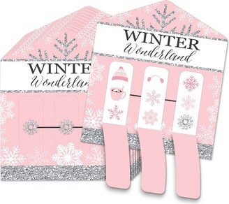 Big Dot of Happiness Pink Winter Wonderland - Holiday Snowflake Birthday Party and Baby Shower Game Pickle Cards - Pull Tabs 3-in-a-Row - Set of 12