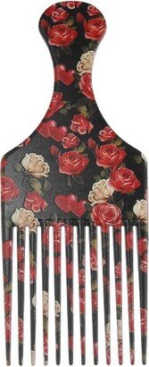 Unique Bargains Wide Tooth Afro Hair Pick Comb Hair Stying Too for Men Pastic Fower Pattern Red Back 1 Pc L