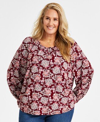 Style & Co Plus Size Printed Peasant Popover Top, Created for Macy's