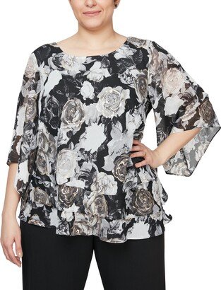 Plus Size Chiffon Burnout Floral-Print Top