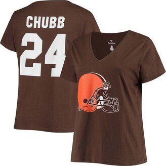 Women's Plus Size Nick Chubb Brown Cleveland Browns Name Number V-Neck T-shirt