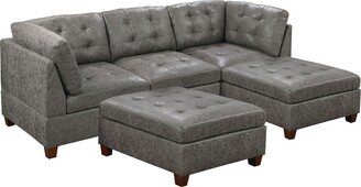 5 Piece Leatherette Modular Sofa and Ottoman Set