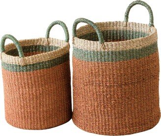 Likhâ Coral Baskets With Handle, Set Of Two - Woven Baskets