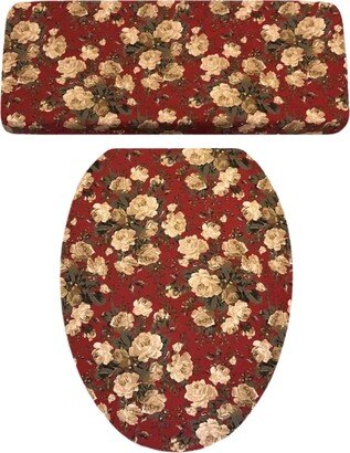 Brick Red Tan Rose Toilet Seat & Tank Lid Cover Set - Audrey Belisle