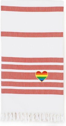 100% Turkish Cotton Herringbone Cheerful Rainbow Heart Pestemal Beach Towel - Red & White