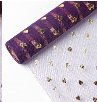 Purple Gold Heart Printed Flower Wrap Mesh, Gift Wrap, Bouquets