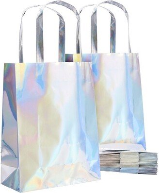 Blue Panda 20 Pack Holographic Foil Paper Gift Bags with Handles for Baby Shower, Birthday, Wedding, Party Favors, Goodies, Boutiques, 7x9x3 In