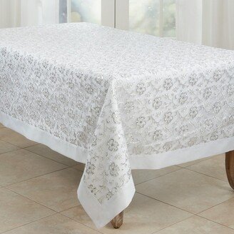 Saro Lifestyle Floral Design Embroidered Tablecloth, White,