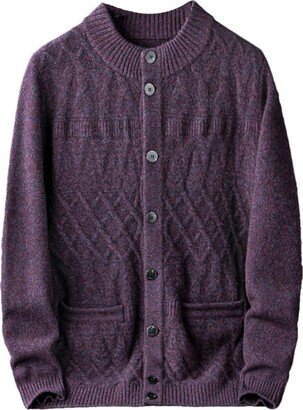 Wjnvfioo Men's Thick Needle Knitted Double Strand Thickened Cardigan Fashion Cashmere Sweater Purple