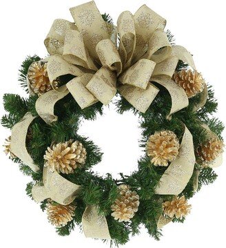 Creative Displays 26In Holiday Wreath With Pinecones And Tan Glitter Snowflake Bow