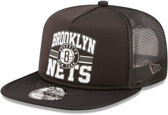 Men's Black Brooklyn Nets Logo A-Frame 9FIFTY Trucker Snapback Hat