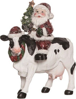 Resin 6.2 in. Multicolor Christmas Santa and Cow Figurine