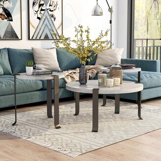 Moril Transitional 41-inch Steel Round 3-Piece Coffee Table and Side Tables Set