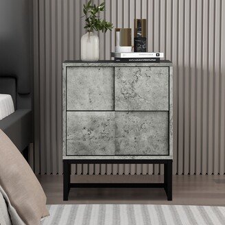 HwoamneT Two Drawer Nightstand Industrial Style Bedside Table for Bedrooms