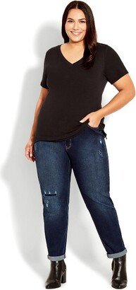 | Women's Plus Size Jean Rip Girlfriend - Dark Wash - 22W