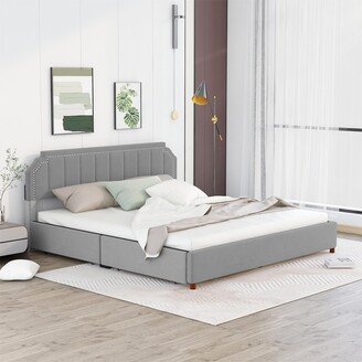 Upholstery Platform Bed with Four Storage Drawers,Support Legs