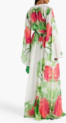 Gathered floral-print silk-crepe gown