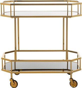 Silva 2 Tier Octagon Bar Cart - Brass/Black Glass