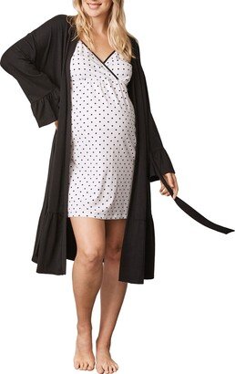 Polka Dot Maternity/Nursing Nightgown, Robe, Hairband & Baby Pouch Set