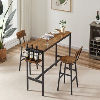 NINEDIN Rectangular 3-Piece Bar Table Set with Wine Bottle Storage Rack