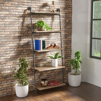 Leyva Industrial Natural 5-Tier Leaning Ladder Shelf by Carbon Loft