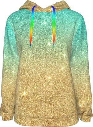 Peynir Aqua Teal Abstract Gold Glitter Women Hoodies Novelty Pullover Sweatshirt Sport Hooded Jacket