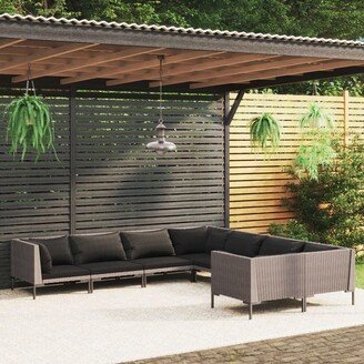 8 Piece Patio Lounge Set with Cushions Poly Rattan Dark Gray - 27.6 x 27.6 x 24-AC