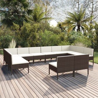 12 Piece Patio Lounge Set with Cushions Poly Rattan Brown-AG