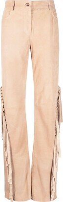 Fringe-Detail Suede Trousers