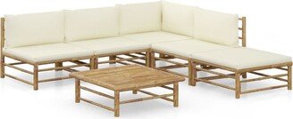 6 Piece Patio Lounge Set with Cream White Cushions Bamboo - 25.6 x 27.6 x 23.6