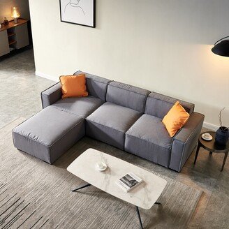 RASOO L-Shape Sectional Sofa in Linen with Convertible Ottoman Chaise and Complimentary Pillows